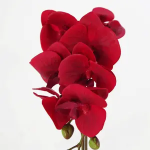 46cm Artificial Orchid Red with Silver Pot