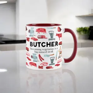 Butcher Mug - Humourous Trades Funny Novelty Gift - Tea/Coffee Hot Drinks Maroon Ceramic Cup Present for Butchers