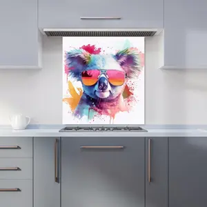 Colourful Splashart Koala In Glasses Kitchen Splashback