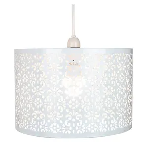 Marrakech Designed White Metal Pendant Light Shade with Floral Decoration