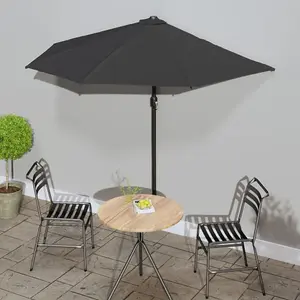 Berkfield Balcony Parasol with Aluminium Pole Black 270x135x245 cm Half