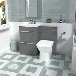 Nes Home Steel Grey Basin Vanity Cabinet, WC Unit & Rimless Back To Wall Toilet