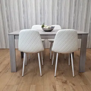 Grey Dining Table Set With 4 White Stitched Chairs Kitchen Dining Table for 4 Dining Room Dining Set