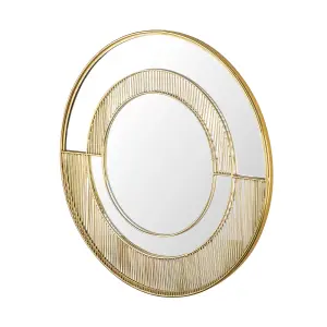 Green Decore Elanor Modern Decorative Wall Mirror For Living room, Hallway, Vanity & Bedroom, Metal Frame, Gold, 76cm Round