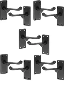 Golden Grace 5 Pairs of Victorian Scroll Matt Black Lever Latch Door Handles 120mm Long