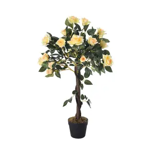 Yellow Garden Decoration Artificial Rose Flower Tree in Black Pot 90cm