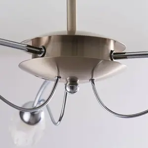 Semi Flush Ceiling Light Satin Chrome & Glass 3 Bulb Water Drop Shade Pendant