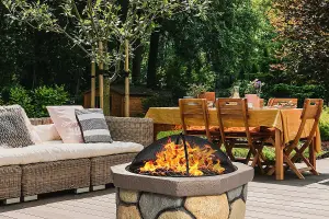 Homeology Fireology BOGOTA Bold Garden Fire Pit Brazier and Barbecue with Eco-Stone Finish