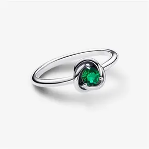 Pandora May Birthstone Eternity Circle Ring - Sterling Silver / Man-Made Crystal / Green - Sz. 52