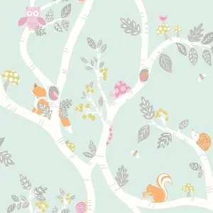 Holden Décor Teal Glitter effect Woodland animals Smooth Wallpaper Sample