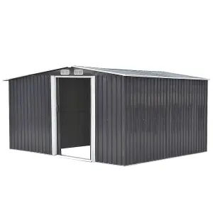 10 x 8 ft Waterproof Outdoor Metal Shed Garden Storage Tool Shed Apex Roof Double Door with Log Storage Store,Black