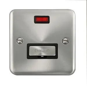 Curved Satin / Brushed Chrome 13A Fused Ingot Connection Unit With Neon - Black Trim - SE Home