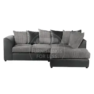 Luxor Jumbo Cord 4 Seater Corner Sofa Black and Grey Right Hand Facing