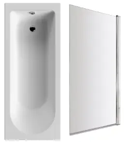 Round Single Ended Bath and Square Chrome Bath Screen - 1700 x 700mm