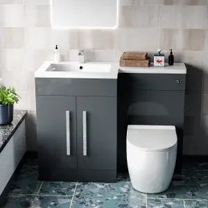 Nes Home 1100mm LH Freestanding Grey Vanity with BTW Toilet, WC & Basin