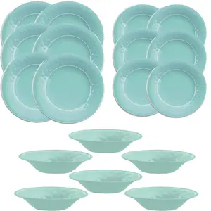 Purely Home Crackle Turquoise Melamine 18 Piece Outdoor Dinnerware Set for 6