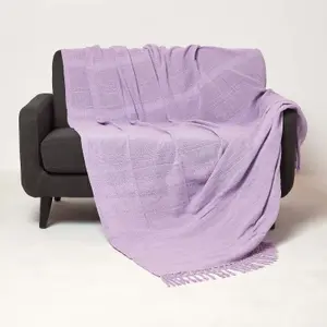 Homescapes Kashi Lilac Cotton Throw with Tassels 225 x 255 cm