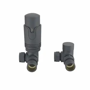 Rinse Bathrooms Designer Modern Corner Thermostatic Radiator Valve Pack for Towel Rails Anthracite TRV Set