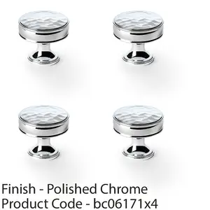 4 PACK - Round Hammered Door Knob - Polished Chrome 38mm Diameter Cupboard Pull Handle