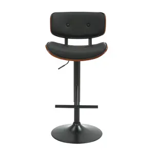 Caneghem Height Adjustable Swivel Faux Leather Mid-Century Bar Stool Black 