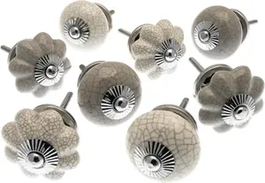 MangoTreeKnobs Set of 8 White and Whisper Grey Crackle and Plain Finish Cupboard Knobs