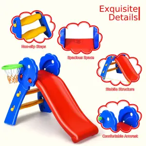 Costway Folding Kids Climber First Slide Indoor Outdoor Toddler Play W/ Basketball Hoop