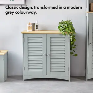 VonHaus Bathroom Storage Cabinet, Grey Bathroom Cupboard with Wood-Effect Top, Freestanding Towel Storage Cupboard w/ 2 Shelves