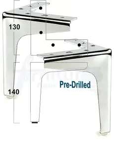 4x Metal Furniture Legs 140mm High Chrome Feet PreDrilled Chairs Sofas Stools Beds Cabinets PKC386