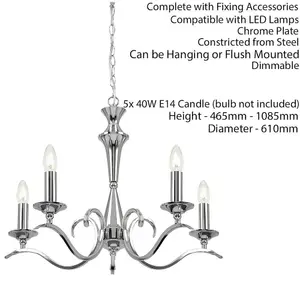 Hanging Flush Ceiling Pendant 5 Light CHROME Chandelier Classic Lamp Bulb Holder