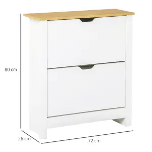 HOMCOM 12-Shoe Storage Cabinet 4 Shelves 2 Drawers Tabletop 4 Legs Modern White