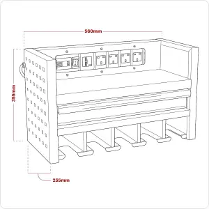 Sealey Power Tool Storage Rack 560mm with Drawer & Power Strip AP22SRBE