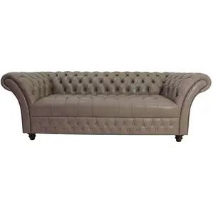 Chesterfield 3 Seater Milton Mushroom Leather Sofa Bespoke In Balmoral Style