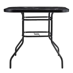 Square Garden Tempered Glass Marble Coffee Table with Umbrella Hole 80cm