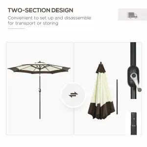 Outsunny 2.7m Garden Parasol Umbrella with 8 Metal Ribs, Tilt and Crank, Coffee