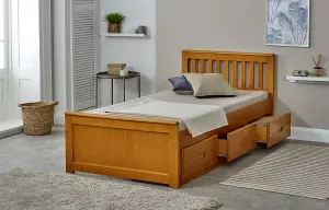 Mission Solid Wooden Storage Bed Frame 3ft Single - Honey