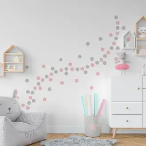 Walplus Polka Dots Pink & Grey X 2 Kids Sticker PVC Pink, Light Grey