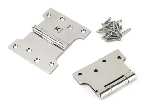 From The Anvil Polished SS 4 Inch x 3 Inch x 5 Inch  Parliament Hinge (pair)