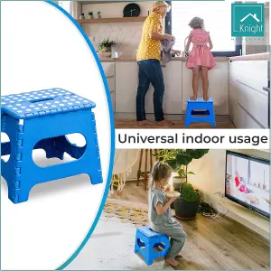 Knight Folding Step Stool Strong Heavy Duty Skid Resistant Stool for Kids and Adults  H29 x L27 x W22cm - Blue