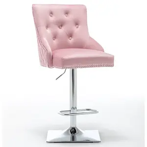 Portland Swivel Upholstered Adjustable Height Counter Stool with Metal Frame Pink