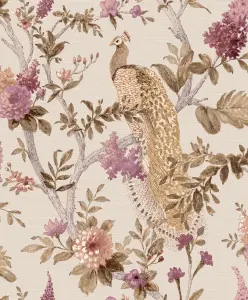 Galerie Cottage Chic Pink Floral Peacock Wallpaper Roll