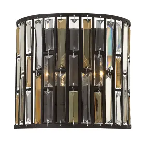 Twin Wall Light Prisms of Amber Pearl & Crystal Vintage Bronze E14 60W d01290