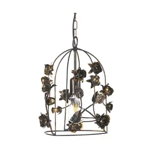 Luminosa Carolina Flower Design Wire Frame Pendant Ceiling Light, Bronze