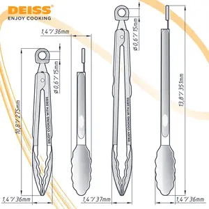 Deiss Pro 2-Piece Cooking Tongs With Silicone Tips - Kitchen Tongs Set - Pull Lock, 9'' And 12'' (Set of 2)