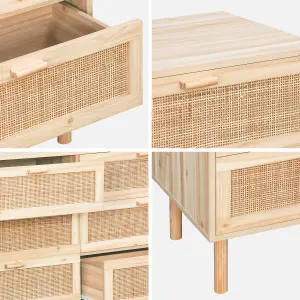 sweeek. 6-drawer chest with cane and wooden effect Camargue Natural 120x40x80 cm