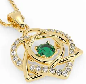 Diamond Emerald Gold Irish Celtic Knot Heart Necklace Irish Made