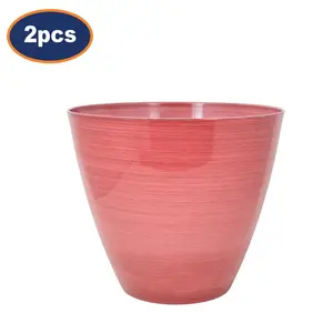 Pot Savannah Planter Round Plastic Pink Gloss Flower Plant Garden 25cm 2Pcs