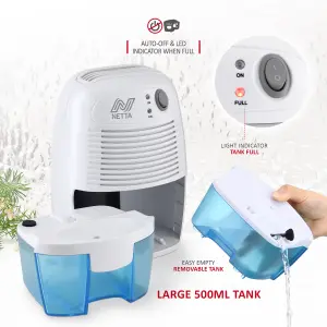 NETTA Dehumidifier 500ml Mini Air Dehumidifier for Damp, Mould, Moisture - Blue