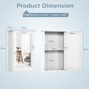 Costway Mirrored Bathroom Cabinet Wall Mount Storage Cabinet w/ Single Door