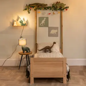 ValueLights Kids Green and Grey Dinosaur Design Plug in Wall Light with Shelf and Pull Cord Switch - Including Bulb