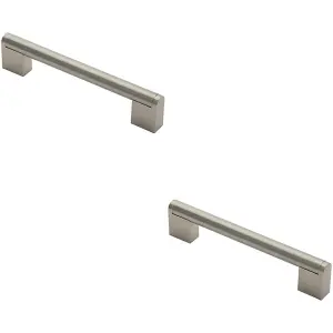 2x Round Bar Pull Handle 168 x 14mm 128mm Fixing Centres Satin Nickel & Steel